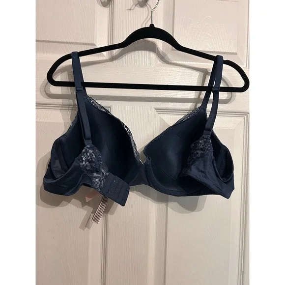 Victorias Secret 38D Bra Body by Victoria Lined Demi Padded Floral Lace Blue - Picture 6 of 14